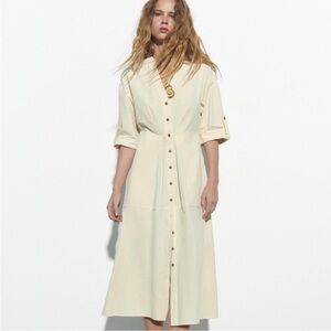 Zara Cream Midi Button-Down Dress